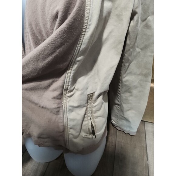 BKE Buckle Denim Jacket Small Womens Khaki Knit Waterfall Trim Open Front - Picture 2 of 6